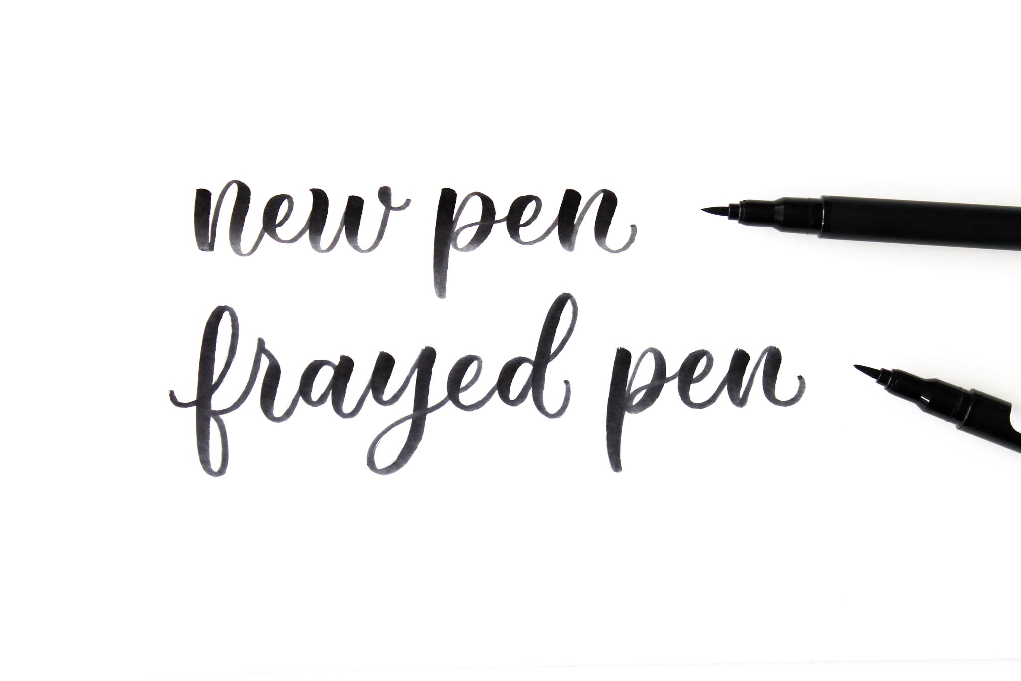 new vs frayed brush pen