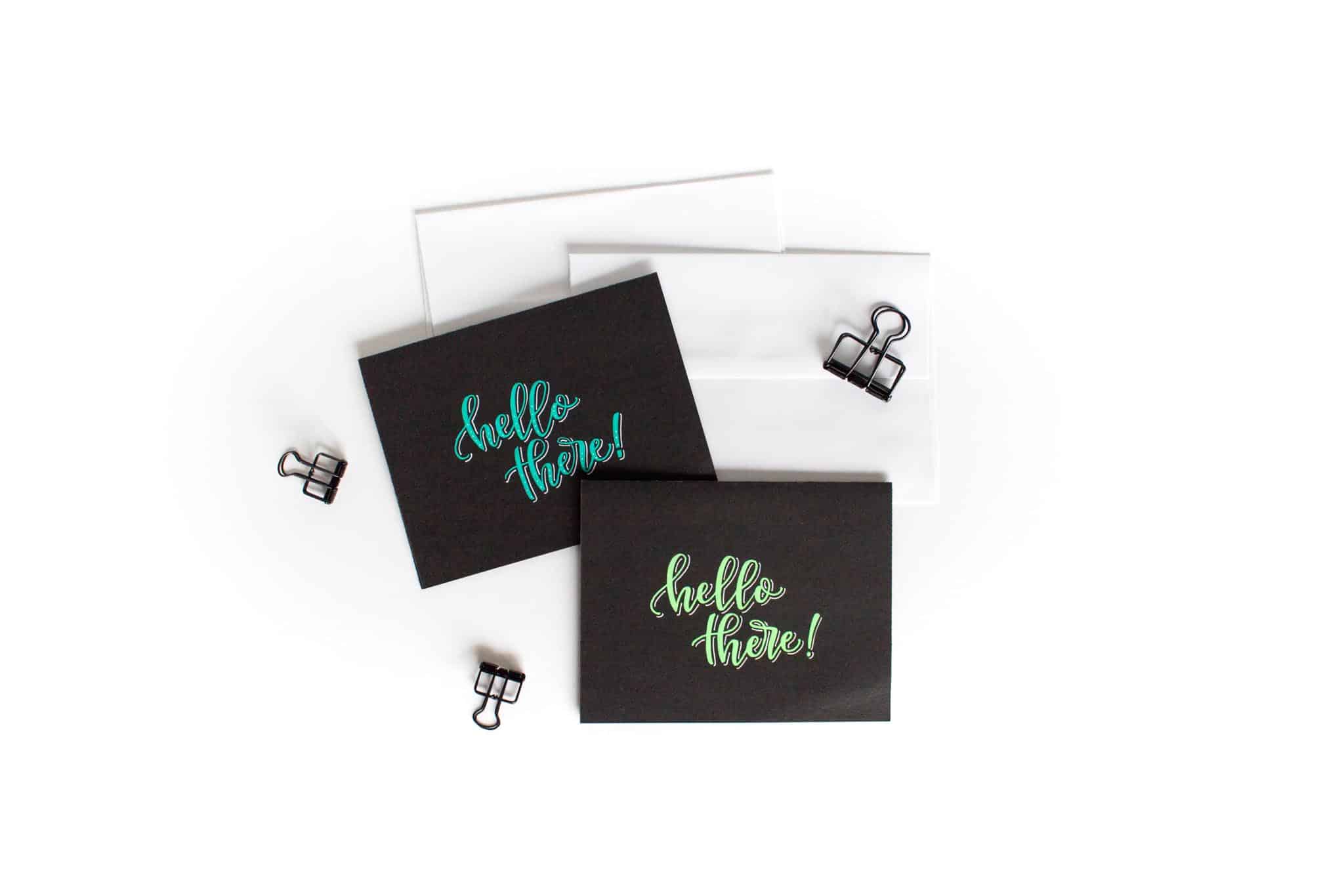 hand lettered "hello there" greeting cards