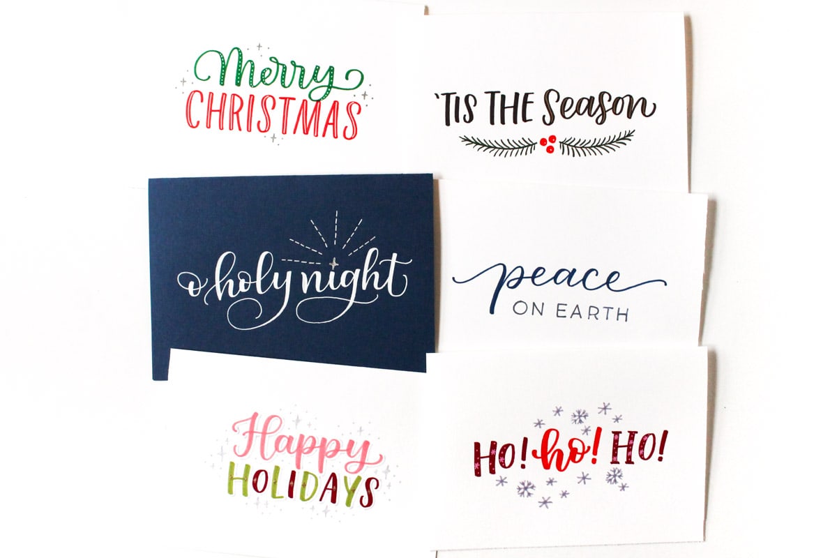Six handmade calligraphy holiday cards