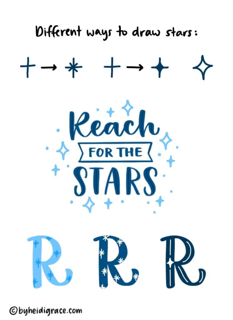 how to draw stars - lettering examples