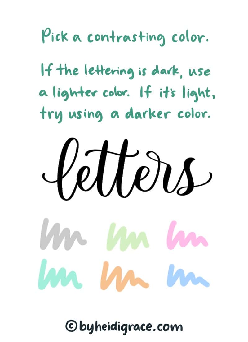 examples of contrasting colors that could be used for lettering shadows
