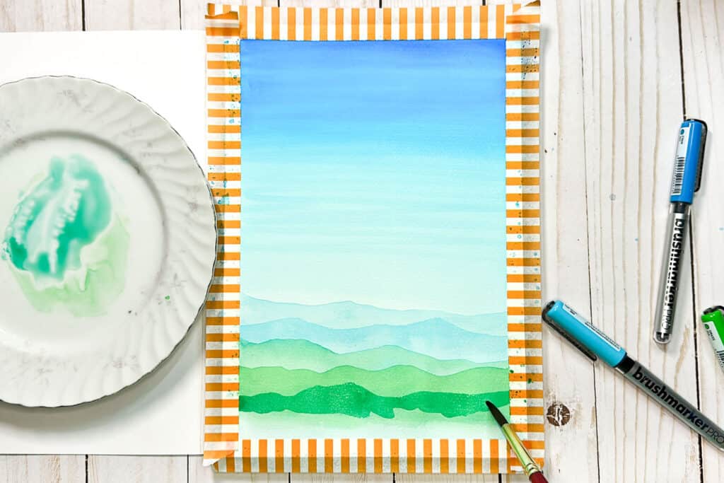 painting teal mountain layer